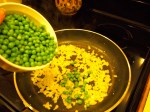Add peas- I ran them under warm water for a few so they were more room temperature.