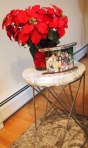 Our new side table with a poinsettia and my fav family photo.