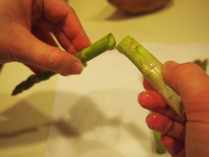 Snap off the woody ends of the asparagus without using tools!