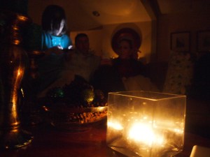 family hanging out when the lights went out