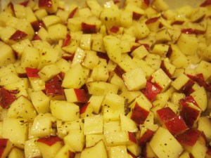 Before roasting; add in oil, s&p, oregano and rosemary.
