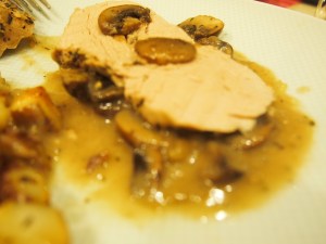 Pork roast over mushroom gravy
