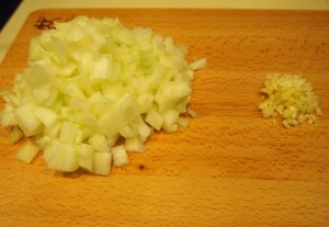 1 medium yellow onion chopped and 1 large clove of garlic chopped