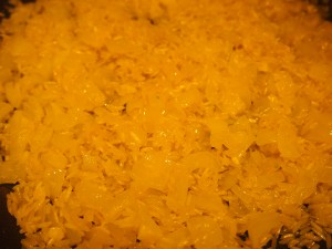 the onion, garlic and rice mixed together