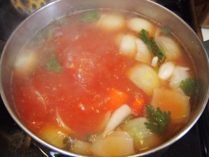 The tomato paste not only adds a lot of flavor, but it will turn the from a gloomy pale to a warm rose.