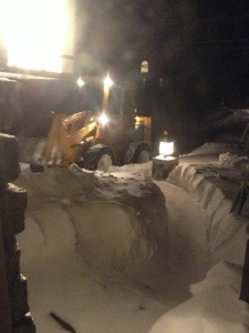 View from front living room window 7:10PM.  Yes!  Bourque Excavation plowed me out!  SWEET!