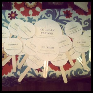 The Sundae Bar Labels. On decorated Popsicle sticks.