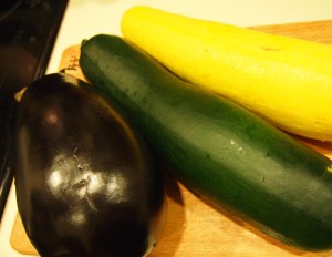 1 Large eggplant, 1 Large Zucchini, and 1 Large Summer Squash