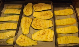 All the veg prepped with s&p and olive oil