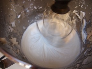 After adding in the butter, milk and peppermint extract