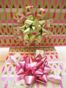 Twin gifts using that wrapping paper ribbon- cute!