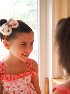 The headbands were made locally and bought at Nest of Andover.  She got a bunny, and the youngest got a bear.