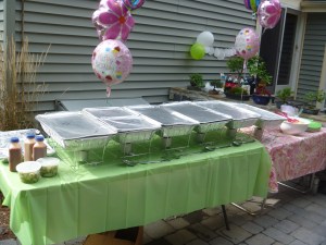 The food table set up with the BBQ catering from Blue Ribbon