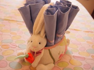 My makeshift utensil caddy.. it's an ornate easter basket.