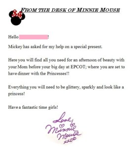 Minnie is so girlie isn't she?  I figured she would be the best person to present this gift.  I thought this gift was perfect for the girls and I to enjoy some girlie down time before going to the Arkershus for dinner.  :)  They will be wearing their holiday dresses and have their makeup and hair perfect for the event.  