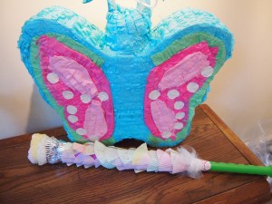 The Pinata and newly decorated bat! We had a fun crafting afternoon making the bat.