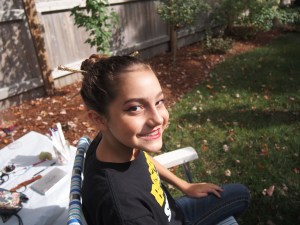 Freshly Geisha'd! Hair up and painted eyes and lips.