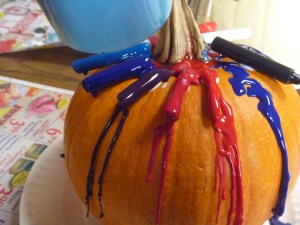 A shot of my baby girl's colorful pumpkin.