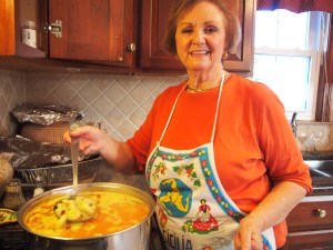 My mom making the tortellini con brodo.  So drooly good.  