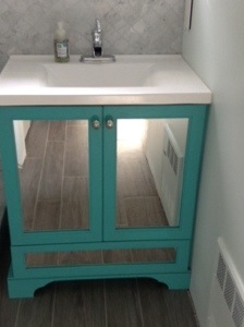 My baby!  Turquoise bathroom vanity!