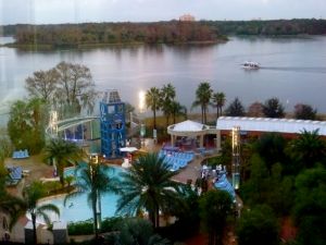 View of the pool from the elevator area on the 5th floor.