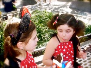 Sharing their Mickey Bars and Sandwiches.