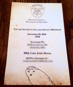 On faux aged paper as a background he made the invitations to our specs perfectly  Harry Potter Invitations